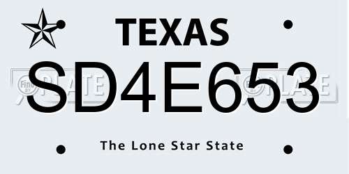 SD4E653 Texas License Plate
