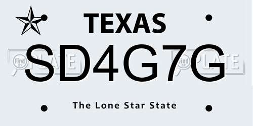 SD4G7G Texas License Plate