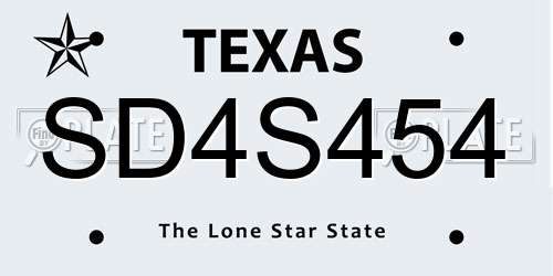 SD4S454 Texas License Plate