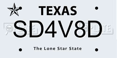 SD4V8D Texas License Plate