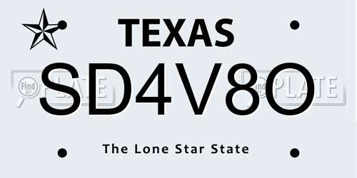 SD4V8O Texas License Plate