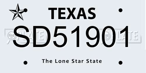 SD51901 Texas License Plate