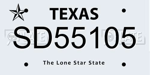 SD55105 Texas License Plate
