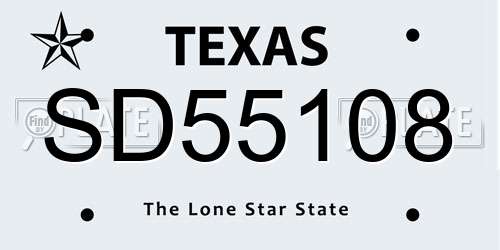 SD55108 Texas License Plate