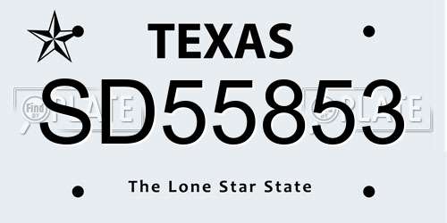 SD55853 Texas License Plate