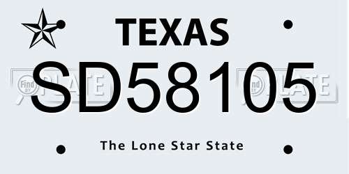 SD58105 Texas License Plate