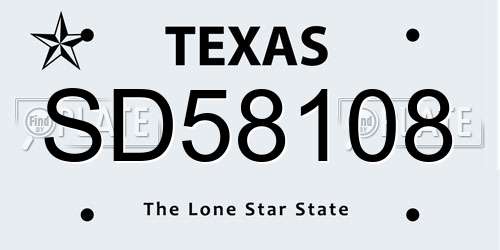 SD58108 Texas License Plate