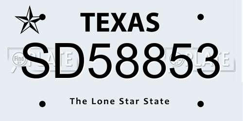 SD58853 Texas License Plate