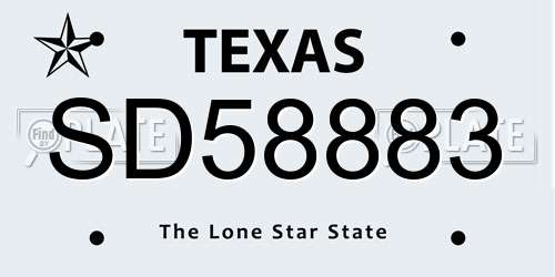 SD58883 Texas License Plate