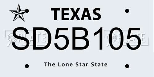 SD5B105 Texas License Plate