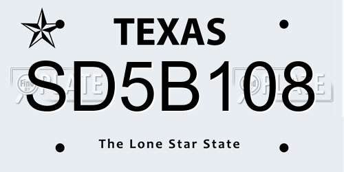 SD5B108 Texas License Plate