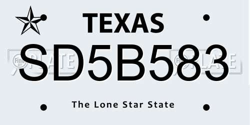 SD5B583 Texas License Plate