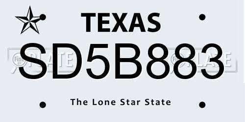 SD5B883 Texas License Plate