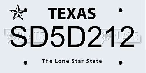 SD5D212 Texas License Plate