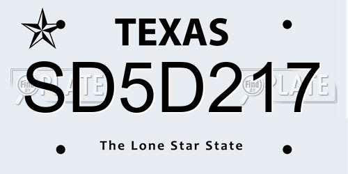 SD5D217 Texas License Plate