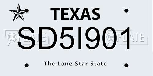SD5I901 Texas License Plate