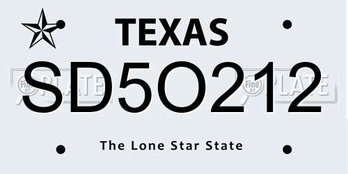 SD5O212 Texas License Plate
