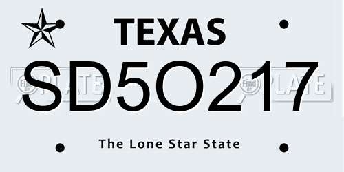 SD5O217 Texas License Plate