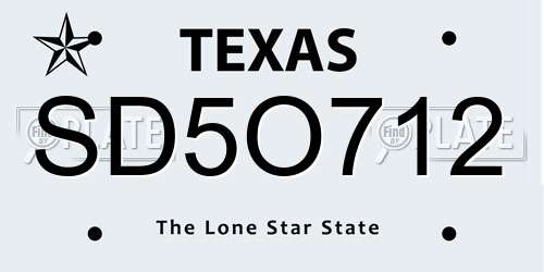 SD5O712 Texas License Plate