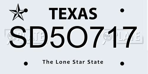SD5O717 Texas License Plate