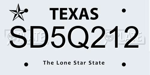 SD5Q212 Texas License Plate