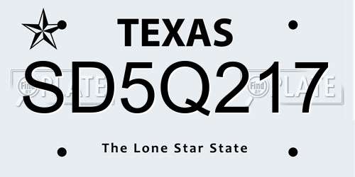 SD5Q217 Texas License Plate