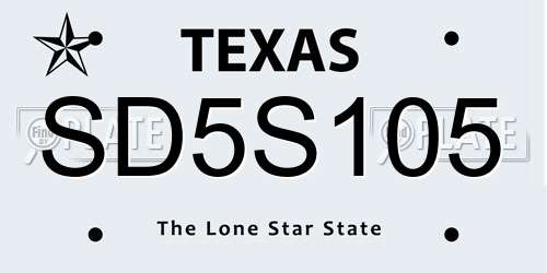 SD5S105 Texas License Plate