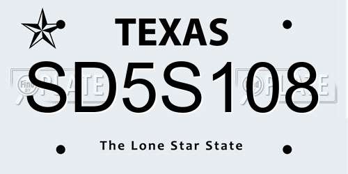 SD5S108 Texas License Plate