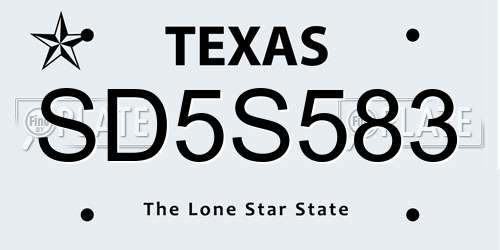 SD5S583 Texas License Plate