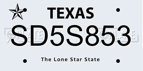 SD5S853 Texas License Plate