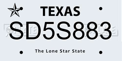 SD5S883 Texas License Plate