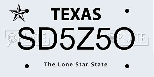 SD5Z5O Texas License Plate
