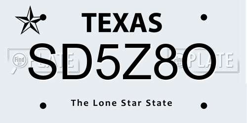 SD5Z8O Texas License Plate