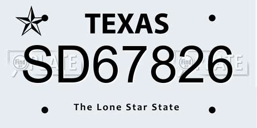 SD67826 Texas License Plate