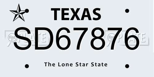 SD67876 Texas License Plate