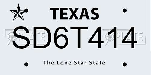 SD6T414 Texas License Plate