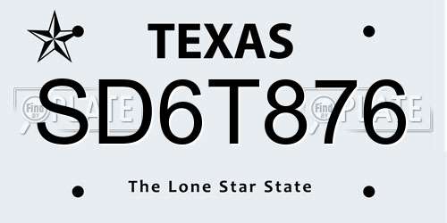 SD6T876 Texas License Plate