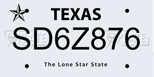 SD6Z876 Texas License Plate