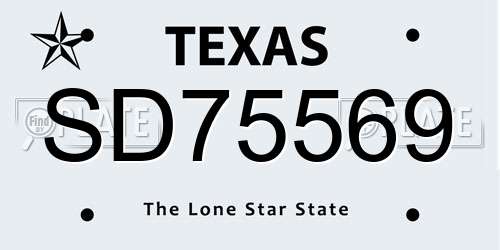SD75569 Texas License Plate