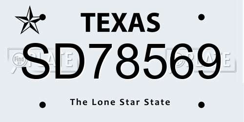 SD78569 Texas License Plate
