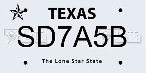 SD7A5B Texas License Plate