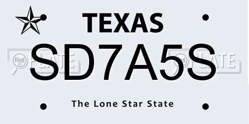 SD7A5S Texas License Plate