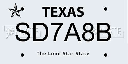 SD7A8B Texas License Plate