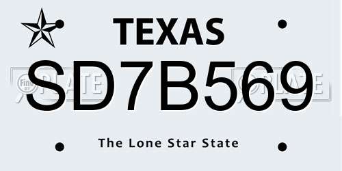 SD7B569 Texas License Plate