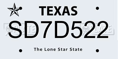 SD7D522 Texas License Plate