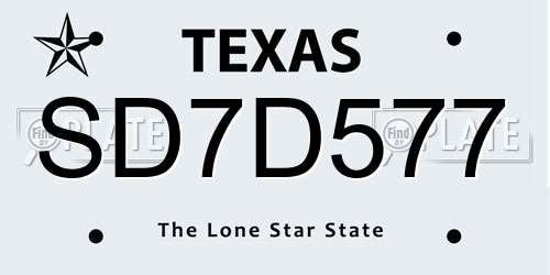 SD7D577 Texas License Plate