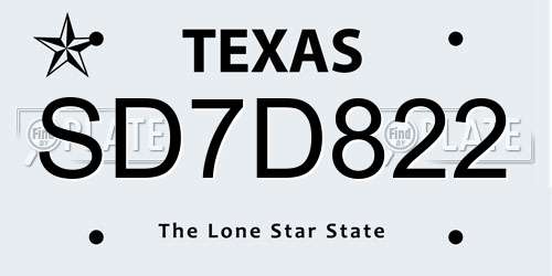 SD7D822 Texas License Plate