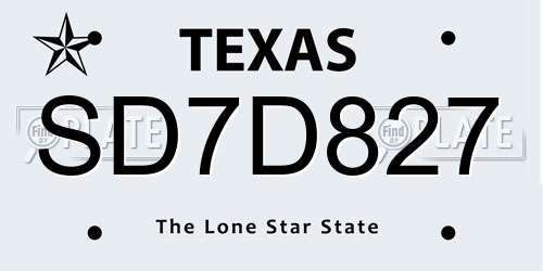 SD7D827 Texas License Plate