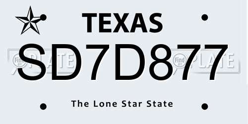 SD7D877 Texas License Plate