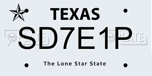 SD7E1P Texas License Plate